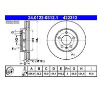 Disque de frein ATE 24.0122-0312.1 avant, ventilé, à haute teneur en carbone, 1 pièce