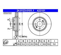 Disque de frein ATE 24.0123-0101.1 avant, ventilé, 1 pièce