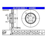Disque de frein ATE 24.0124-0263.1 avant, ventilé, à haute teneur en carbone, 1 pièce