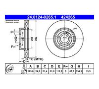 Disque de frein ATE 24-0124-0265-1-02 avant, ventilé, à haute teneur en carbone, 1 pièce