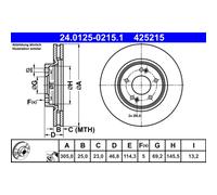 Disque de frein ATE 24.0125-0215.1 avant, ventilé, à haute teneur en carbone, 1 pièce