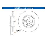 Disque de frein ATE 24.0125-0216.1 avant, ventilé, à haute teneur en carbone, 1 pièce