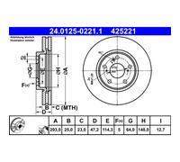 ATE Disque de frein avant 24.0125-0221.1 ventilé 1 pièce pour HONDA