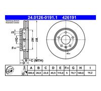 Disque de frein ATE 24.0126-0191.1 avant, ventilé, à haute teneur en carbone, 1 pièce