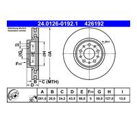 Disque de frein ATE 24.0126-0192.1 avant, ventilé, 1 pièce