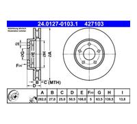Disque de frein ATE 24.0127-0103.1 avant, ventilé, à haute teneur en carbone, 1 pièce