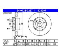 Disque de frein ATE 24.0128-0297.1 avant, ventilé, à haute teneur en carbone, 1 pièce