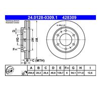 Disque de frein ATE 24.0128-0309.1 avant, ventilé, 1 pièce
