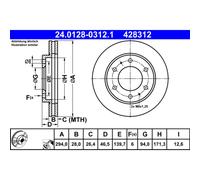 Disque de frein ATE 24.0128-0312.1 avant, ventilé, 1 pièce