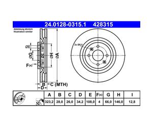 Disque de frein ATE 24.0128-0315.1 avant, ventilé, à haute teneur en carbone, 1 pièce