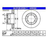 Disque de frein ATE 24.0128-0324.1 arrière, ventilé, à haute teneur en carbone, 1 pièce