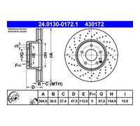 Disque de frein ATE 24.0130-0172.1 avant, ventilé, à haute teneur en carbone, 1 pièce