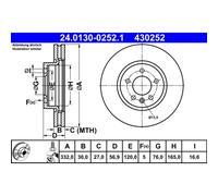 Disque de frein ATE 24.0130-0252.1 avant, ventilé, à haute teneur en carbone, 1 pièce