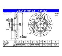 Disque de frein ATE 24.0134-0112.1 avant, ventilé, à haute teneur en carbone, 1 pièce