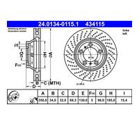 Disque de frein ATE 24.0134-0115.1 avant, ventilé, à haute teneur en carbone, 1 pièce
