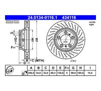 Disque de frein ATE 24.0134-0116.1 avant, ventilé, à haute teneur en carbone, 1 pièce