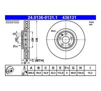Disque de frein ATE 24.0136-0131.1 avant, ventilé, à haute teneur en carbone, 1 pièce