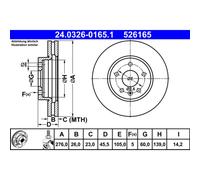 Disque de frein ATE 24.0326-0165.1 avant, rainuré, ventilé, 1 pièce