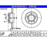 ATE Disque de frein 443 615 601 B AUDI 100 44 44Q C3 1982-1991 2.2L Sedan