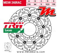 TRW Disque de frein Avant MSW240RAC Ø310 mm Ép. 5 mm Rainuré Argenté – 1 pièce