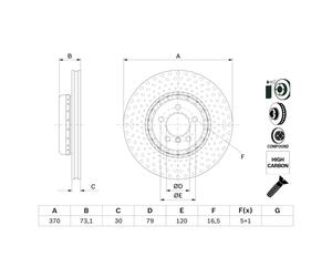 Disque de frein BOSCH 0 986 479 E21 avant, ventilé, à haute teneur en carbone, 1 pièce
