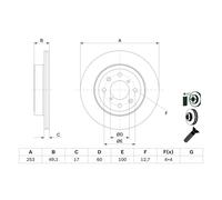 Disque de frein BOSCH 0 986 479 E75 avant, ventilé, 1 pièce