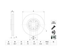 Disque de frein BOSCH 0 986 479 G89 avant, ventilé, à haute teneur en carbone, 1 pièce