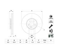 Disque de frein BOSCH 0 986 479 H41 avant, ventilé, à haute teneur en carbone, 1 pièce