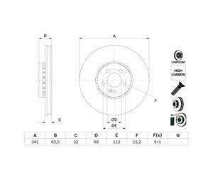 Disque de frein BOSCH 0 986 479 H41 avant, ventilé, à haute teneur en carbone, 1 pièce