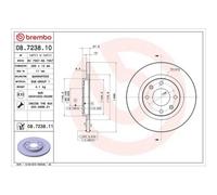 Disque De Frein Brembo 08.7238.11 Prime Line - Uv Coated pour Citroën Peugeot
