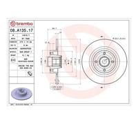 Disque De Frein Brembo 08.A135.17 Prime Line - With Bearing Kit pour Renault