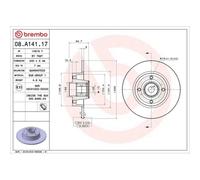 Disque De Frein Brembo 08.A141.17 Prime Line - With Bearing Kit pour Renault