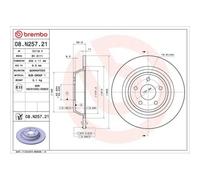 Disque de frein BREMBO 08N25721 arrière, plein, 1 pièce