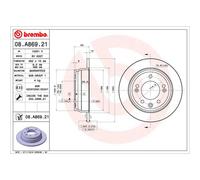 Brembo Disque de frein 08A86921 arrière plein 1 pièce
