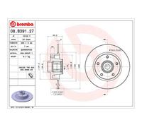 Disque de frein BREMBO 08B39127 arrière, plein, 1 pièce