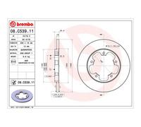Disque de frein BREMBO 08C53911 arrière, plein, 1 pièce