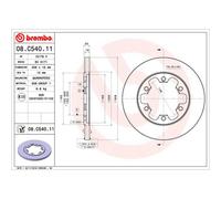 Disque de frein BREMBO 08C54011 arrière, plein, 1 pièce