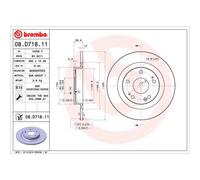 Disque de frein BREMBO 08D71811 arrière, plein, 1 pièce