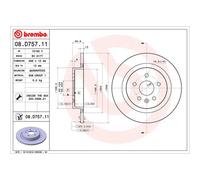 Disque de frein BREMBO 08D75711 arrière, plein, 1 pièce