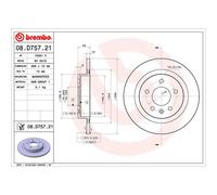 Disque de frein BREMBO 08D75721 arrière, plein, 1 pièce