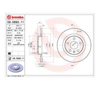 Disque de frein BREMBO 08D89311 arrière, plein, à haute teneur en carbone, 1 pièce