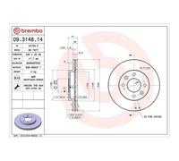 Disque De Frein Brembo 09.3148.14 Prime Line pour Nissan Renault