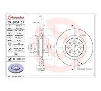 Disque De Frein Brembo 09.8004.31 Prime Line - Uv Coated pour Fiat Abarth