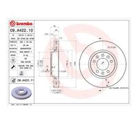 Disque De Frein Brembo 09.A422.10 Prime Line pour Citroën Fiat Peugeot Toyota