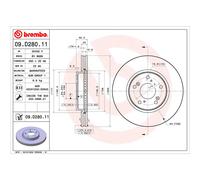 Disque de frein BREMBO 09.D280.11 avant, ventilé, 1 pièce