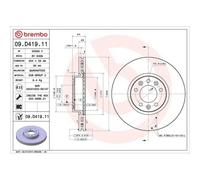 Disque De Frein Brembo 09.D419.11 Prime Line - Uv Coated pour Citroën Opel