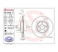 Disque De Frein Brembo 09.D428.11 Prime Line - Uv Coated pour Hyundai Kia