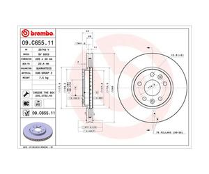 Disque de frein BREMBO 09C65511 avant, ventilé, à haute teneur en carbone, 1 pièce