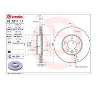 Disque de frein BREMBO 09D21111 avant, ventilé, à haute teneur en carbone, 1 pièce