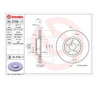 Disque de frein BREMBO 09D76911 avant, ventilé, 1 pièce